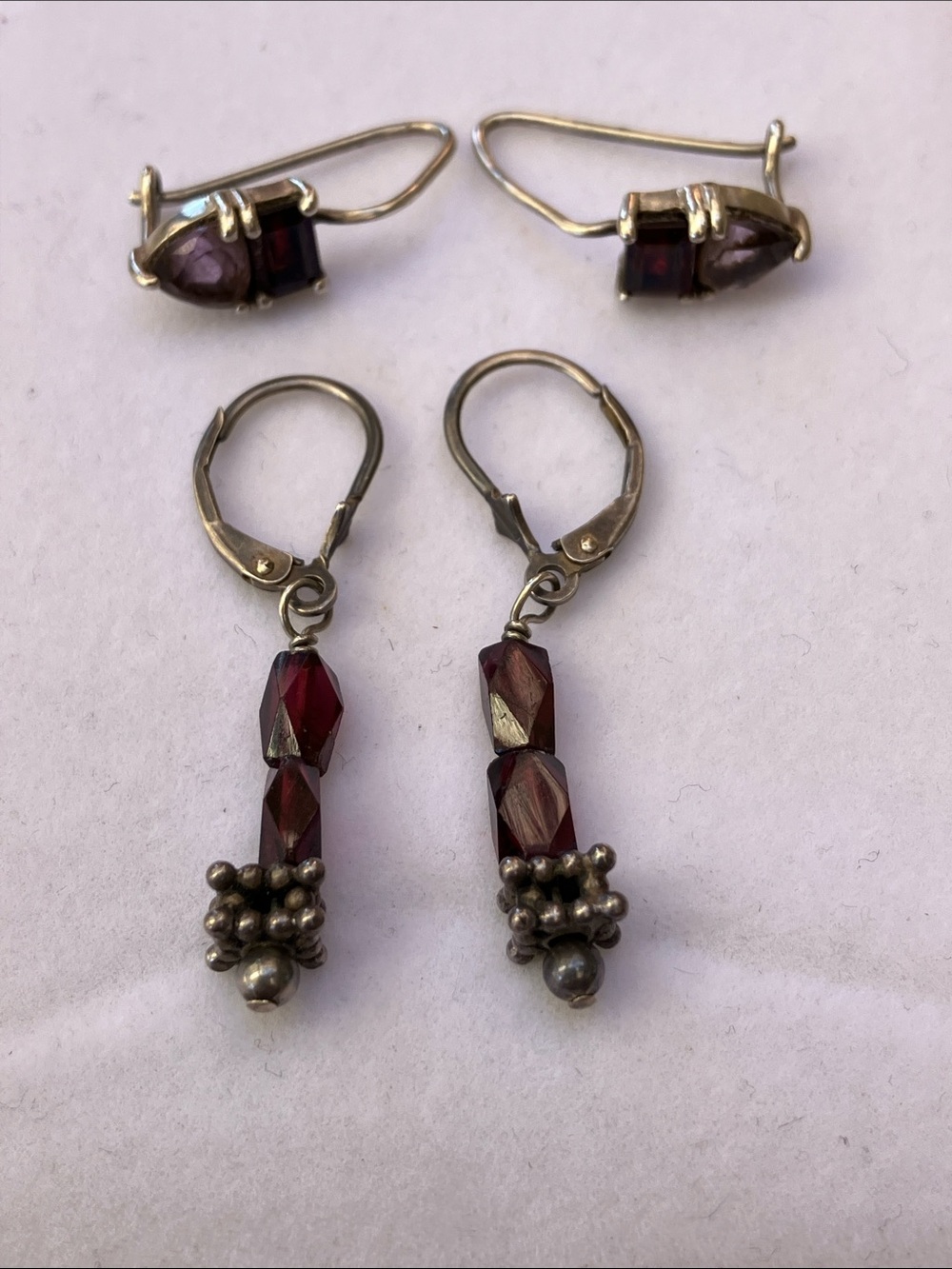 2 Pairs 925 Vintage Sterling Silver Earrings With Gemstones